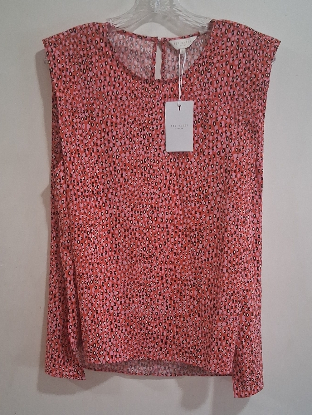 NWT WomenTed Baker Coral-Pink Printed Cap Sleeve Blouse Size 5 = Plus Size 14